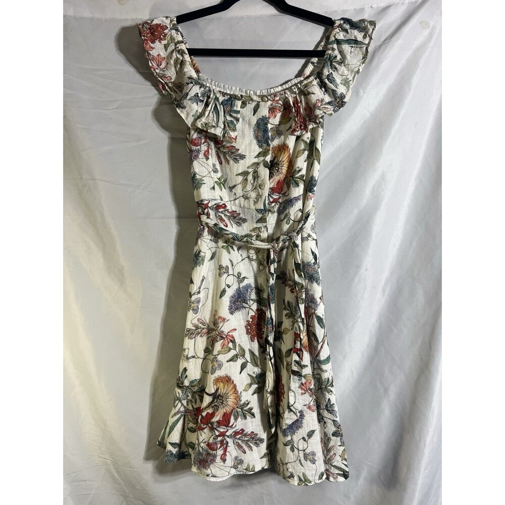 Zara Floral Off-Shoulder Ruffle Dress Med Cottagecore Belted Romantic Boho Vacay